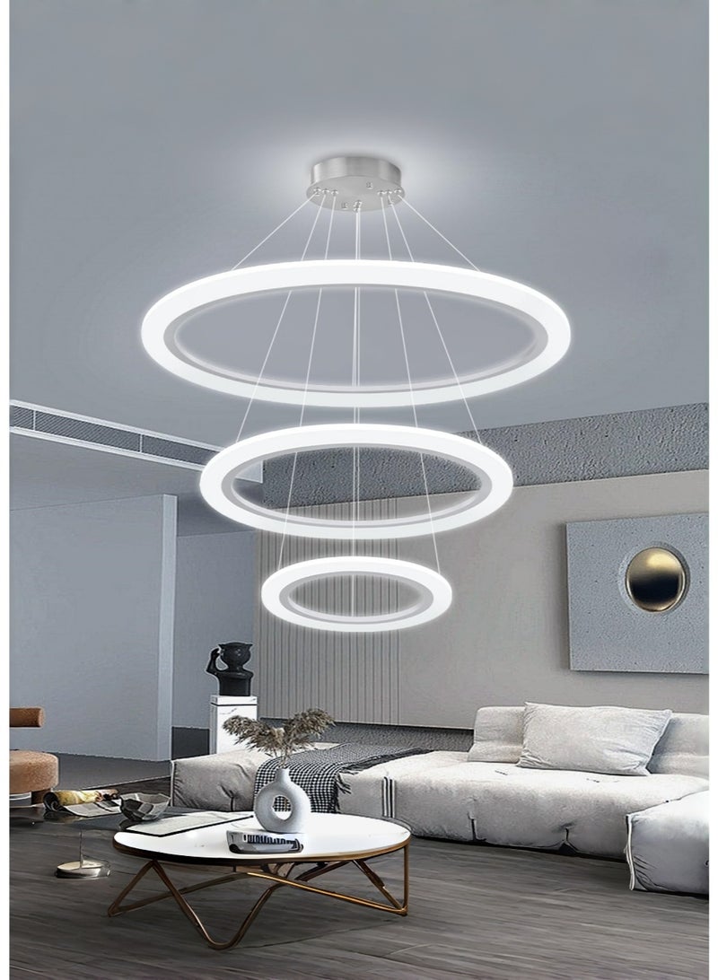 متجر الفرح ثريا LED حديثة بثلاث حلقات بيضاء قابلة للتعتيم مع جهاز تحكم عن بعد، إضاءة دائرية عالية السقف لغرفة الطعام وغرفة المعيشة وغرفة النوم - Image 4
