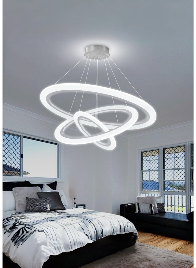 متجر الفرح ثريا LED حديثة بثلاث حلقات بيضاء قابلة للتعتيم مع جهاز تحكم عن بعد، إضاءة دائرية عالية السقف لغرفة الطعام وغرفة المعيشة وغرفة النوم - Image 5