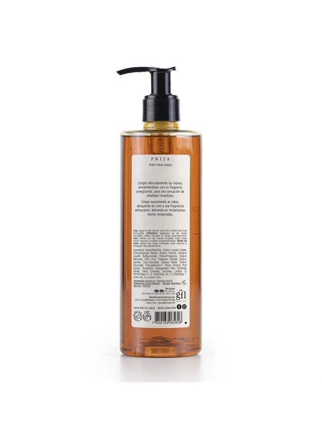 Prija - Vitalizing Cleansing Hand Wash with Ginseng (12.84 fl oz) - Invigorating and Revitalizing - Vegan Friendly - Dermatologically Tested - Made with 100% Recycled Bottle - Image 1