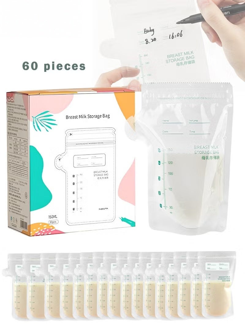 HOOKOR 60PCS Breastmilk Storage Bags, Counting Pack, Easy to Use Storing Milk Bag for Breastfeeding, Presterilized, Hygienically Doubled-Sealed, Self Standing and Suitable Refrigeration and Freezing