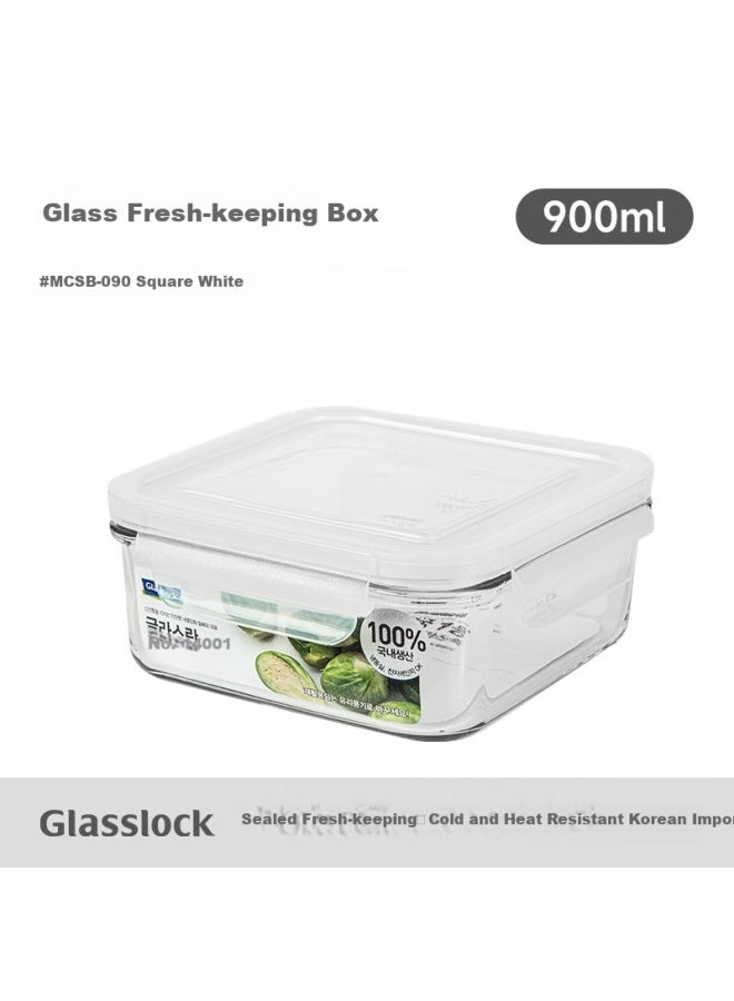 Glasslock حاوية تخزين الطعام من جلاسلوك صندوق تخزين الثلاجة صندوق غداء زجاجي مقاوم للحرارة محكم الإغلاق مستورد سعة كبيرة مربع 900 مل - Image 1