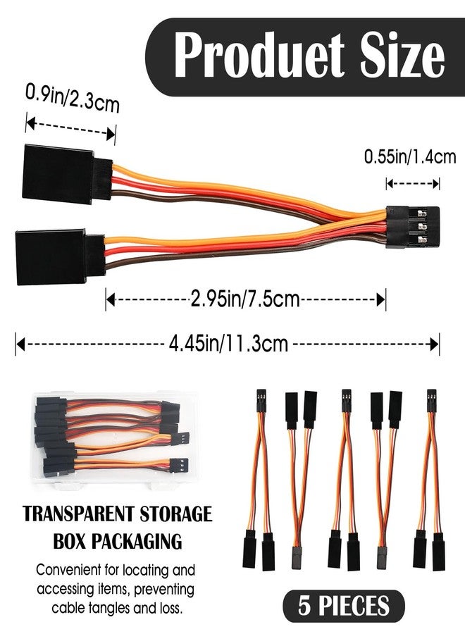 Dirvcp 5-Pack Servo Y Splitter Cable, 1 Female to 2 Male JR/Futaba Style Extension Harness Lead Wire, 4.45 inch（11.3CM 22-AWG for RC Cars, Boats, Drones, Airplane Models - Image 2