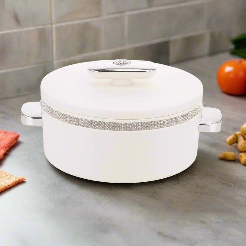 NAYASA طاجن نايازا سافير المعزول من الداخل بالفولاذ | 2000 مل | خالي من BPA | درجة غذائية | للاستخدام في حفظ الروتي | تقديم الدال، الشوال، الصلصة | وعاء ساخن للمطبخ | صندوق شباتي | أبيض - Image 4