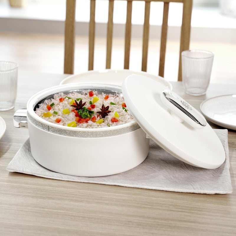 NAYASA طاجن نايازا سافير المعزول من الداخل بالفولاذ | 2000 مل | خالي من BPA | درجة غذائية | للاستخدام في حفظ الروتي | تقديم الدال، الشوال، الصلصة | وعاء ساخن للمطبخ | صندوق شباتي | أبيض - Image 5