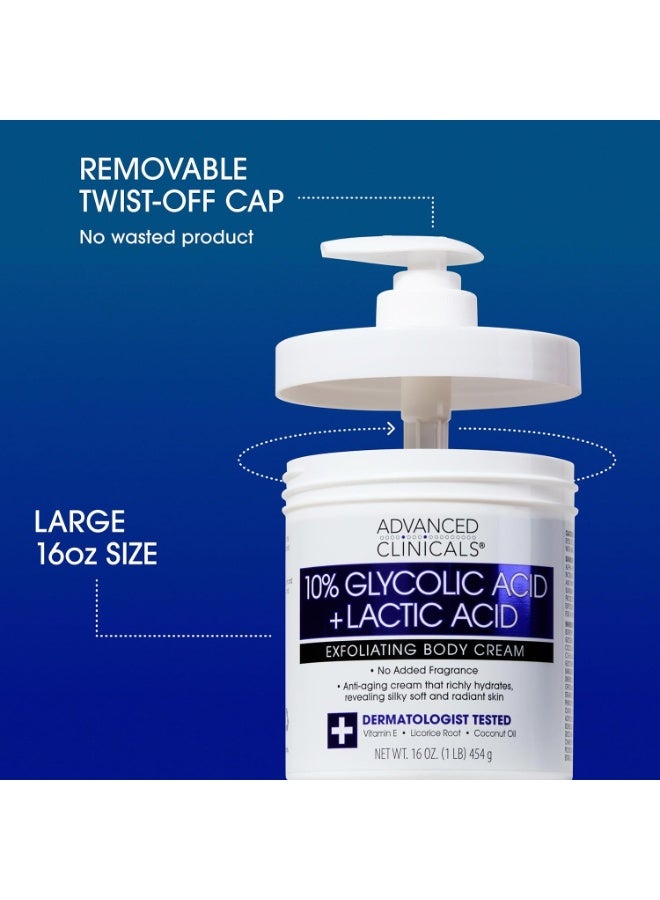 Advanced Clinicals 10% Glycolic Acid + Lactic Acid Exfoliating Body Cream 454g – Anti-Aging Exfoliation for Smooth Skin - Image 3