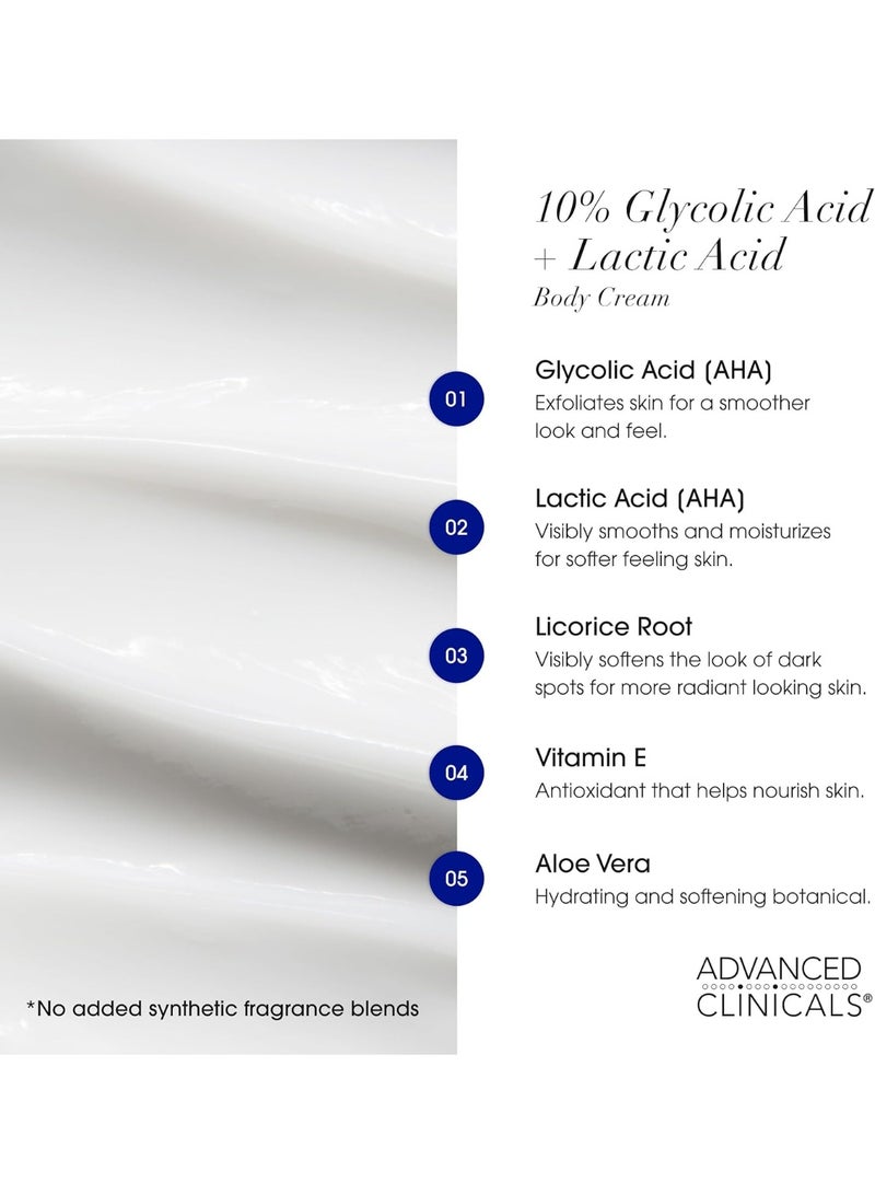 Advanced Clinicals 10% Glycolic Acid + Lactic Acid Exfoliating Body Cream 454g – Anti-Aging Exfoliation for Smooth Skin - Image 5