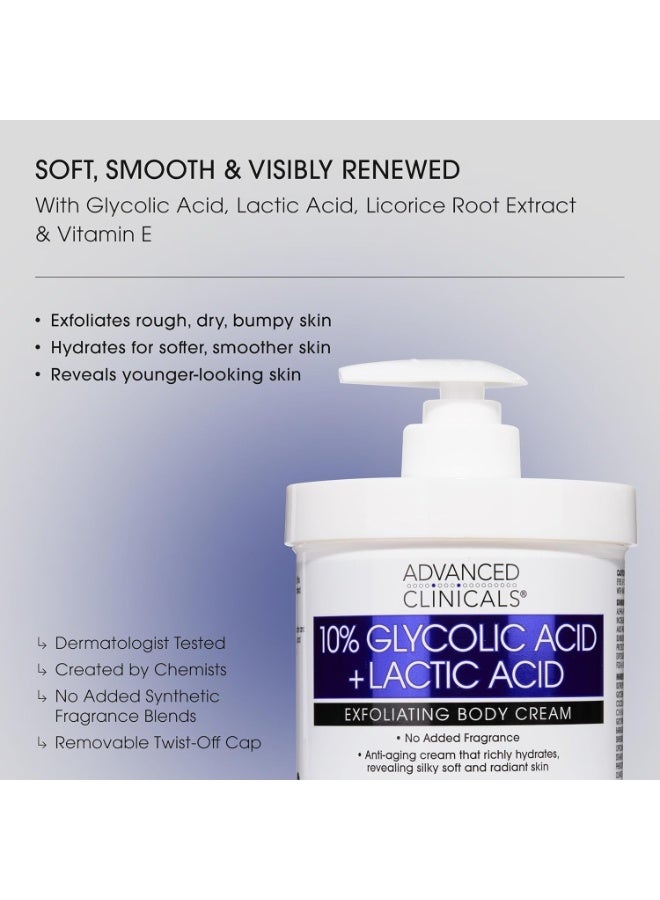Advanced Clinicals 10% Glycolic Acid + Lactic Acid Exfoliating Body Cream 454g – Anti-Aging Exfoliation for Smooth Skin - Image 2