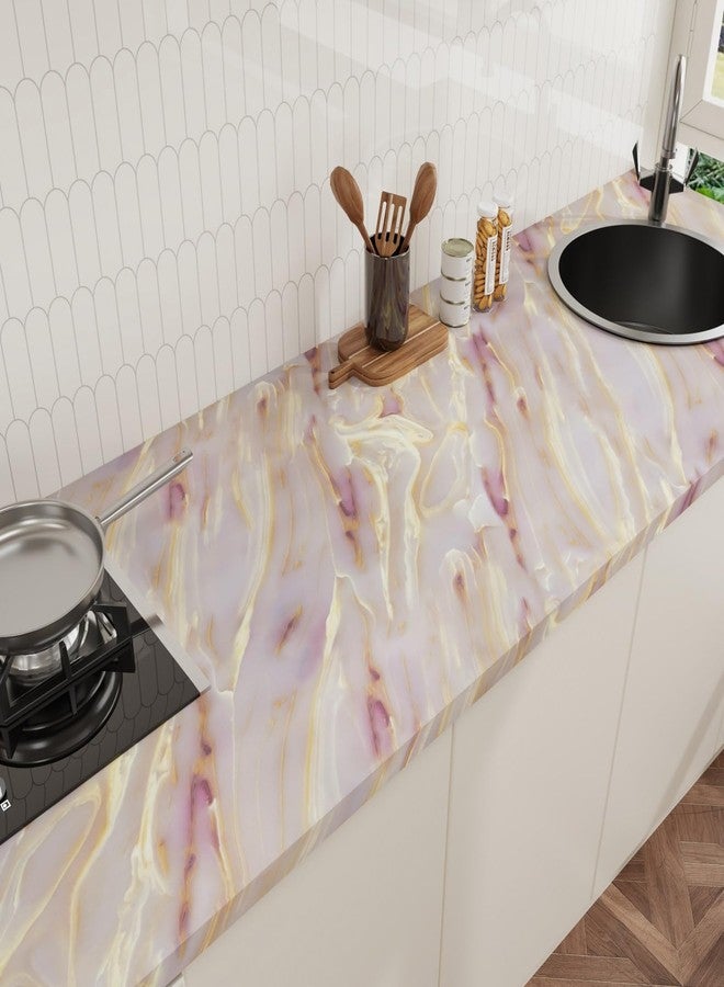 CRE8TIVE Matte Gold Pink Marble Contact Paper 12"x80" Liquid Marble Wallpaper for Kitchen Countertop Peel and Stick Wallpaper Removable Self Adhesive Vinyl Warp for Bathroom Cabinets Desks Table Tops - Image 2