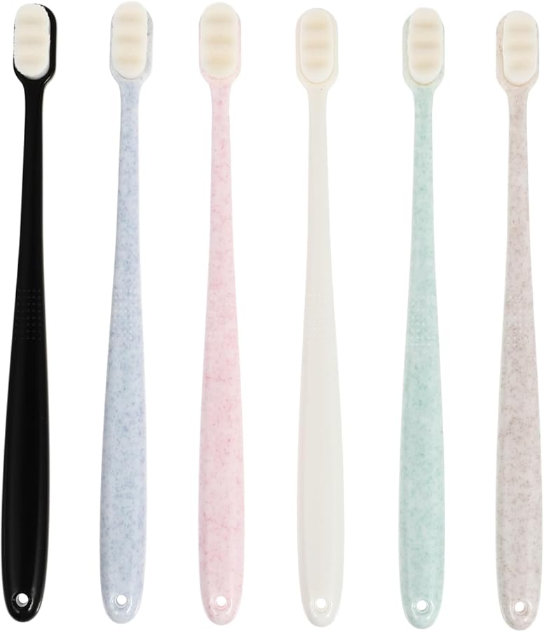 6Pcs Soft Bristle Toothbrush for Adults Ergonomic Design Green Beige Black White Oral Health Care - Image 2