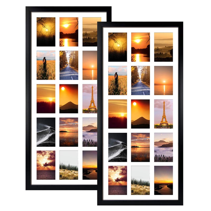 MEBRUDY 4x6 Collage Picture Frames with 15 Openings 2 Pack Black Multi Photo Frames Display 4 x 6 Pictures with Mat for Wall Mounting