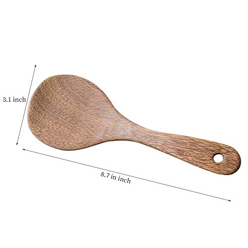 Yimaa 2 Pack Wooden Rice Spoon Rice Cooker Spatula Utensils Wood Rice Paddle Non Stick Rice Spatula Kitchen Cooking Salad Tongs Rice Serving Spoon Set - Image 2