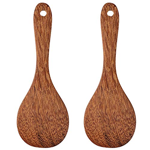 Yimaa 2 Pack Wooden Rice Spoon Rice Cooker Spatula Utensils Wood Rice Paddle Non Stick Rice Spatula Kitchen Cooking Salad Tongs Rice Serving Spoon Set - Image 1