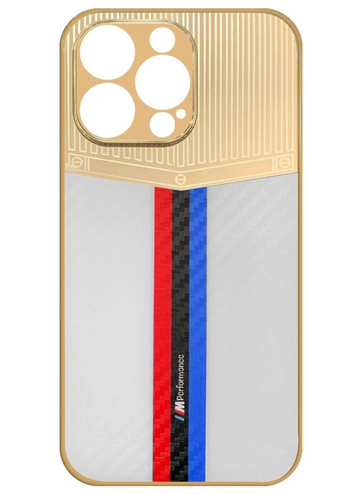 JOWAY iPhone 13 Pro Max Luxury Gold Plated Case Hybrid Electroplated Frame Back Cover with Carbon Fiber Texture White/Blue/Red  - Image 2