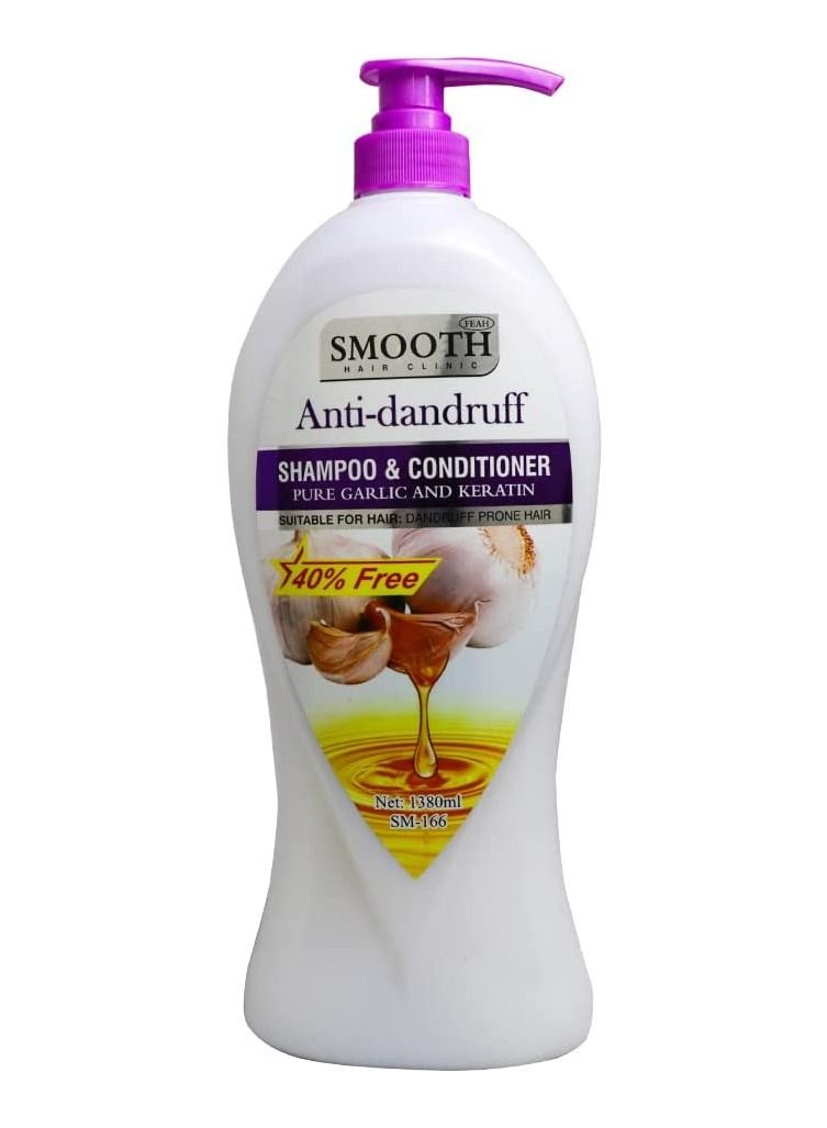 Smooth SM-166 Garlic and Keratin Anti-Dandruff Hair Shampoo and Conditioner (1380ml) - Image 1