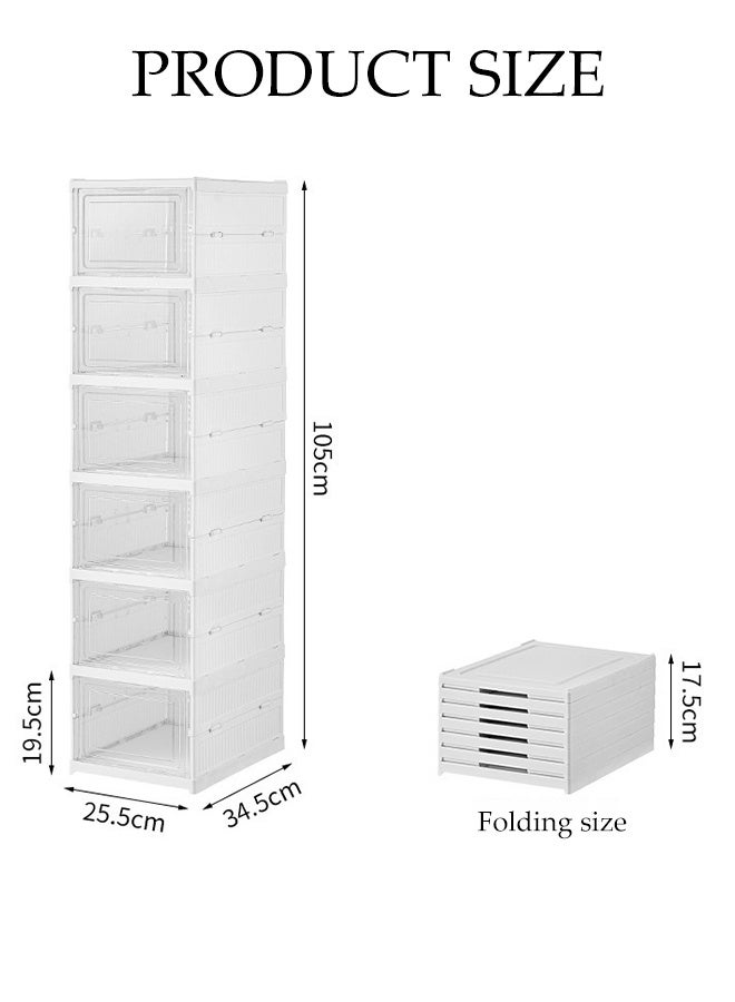 DUNISO 6 Lays Foldable Plastic Shoe Storage Organizer No Assembly Required Expandable Shoe Cabinet with Doors Clear and Space-Saving Large Plastic Folding Shoe Cabinet for Entryway, Living Room - Image 5