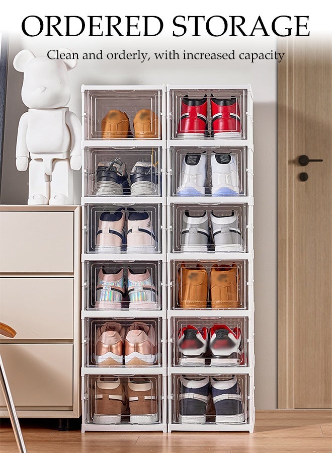 DUNISO 6 Lays Foldable Plastic Shoe Storage Organizer No Assembly Required Expandable Shoe Cabinet with Doors Clear and Space-Saving Large Plastic Folding Shoe Cabinet for Entryway, Living Room - Image 2