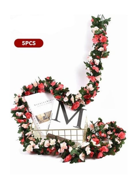 Artificial Flower Ivy Vine,5 Pack Rose Vines Simulated Plant Vines Decor,DIY Hanging Rose Ivy Fake Flower For Wedding Venue Props