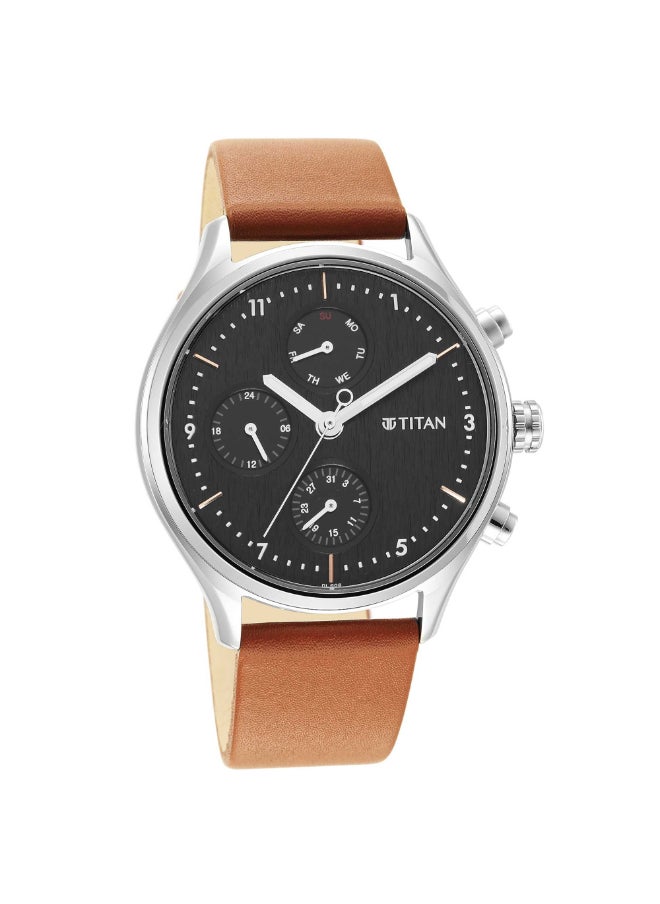 TITAN - Neo Black Dial Quartz Multifunction Leather Strap watch for Men - Image 1