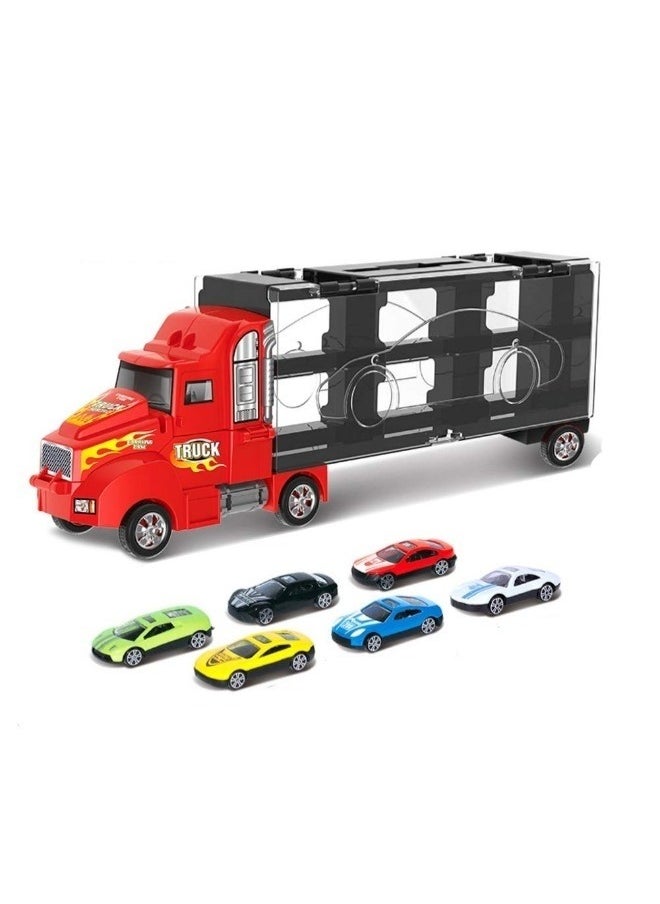 LONGHONG - Toy Truck Transport Car Carrier Toy for Boys and Girls age 3-10 yrs old - Hauler Truck Includes 6 Toy Cars and Accessories - Ideal Gift For Kids - Image 1