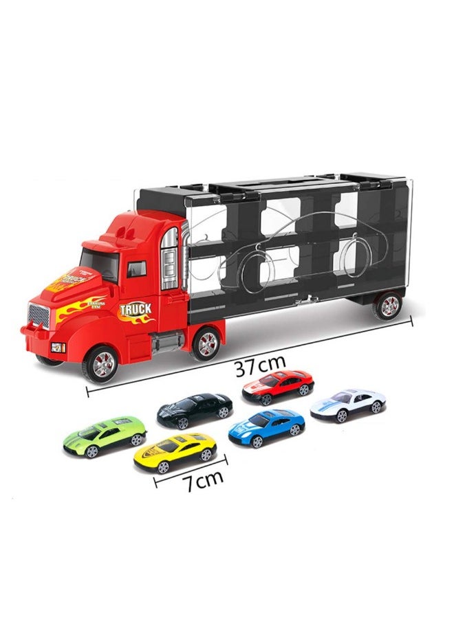 LONGHONG - Toy Truck Transport Car Carrier Toy for Boys and Girls age 3-10 yrs old - Hauler Truck Includes 6 Toy Cars and Accessories - Ideal Gift For Kids - Image 1