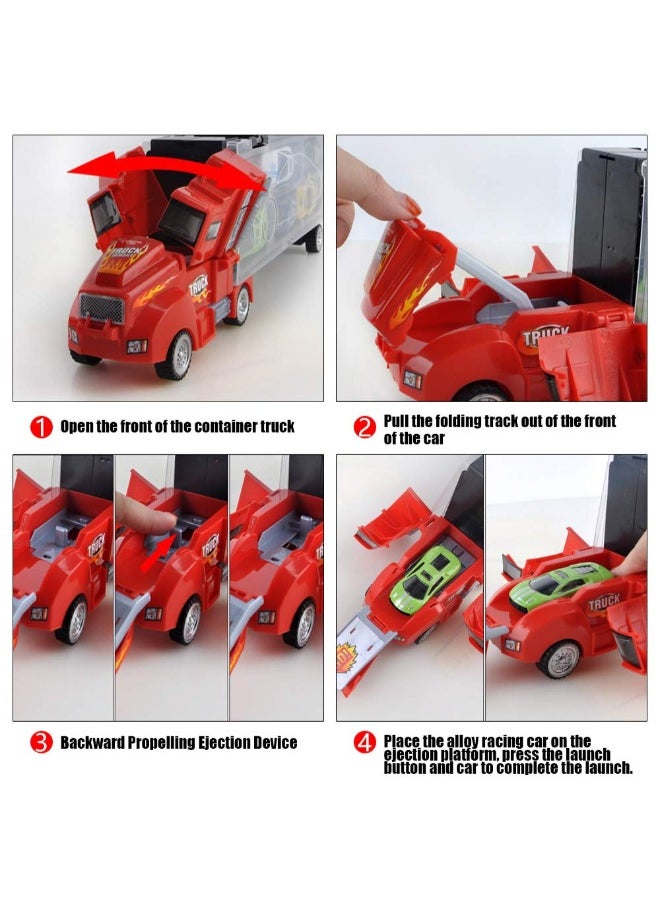 LONGHONG - Toy Truck Transport Car Carrier Toy for Boys and Girls age 3-10 yrs old - Hauler Truck Includes 6 Toy Cars and Accessories - Ideal Gift For Kids - Image 1