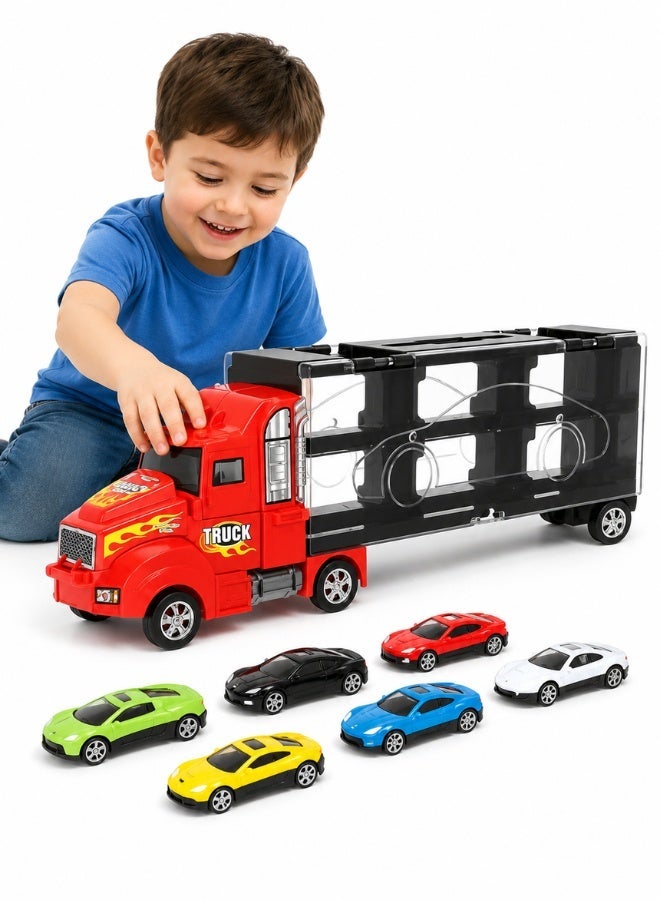 TOY GARDEN Toy Truck Transport Car Carrier Toy for Boys and Girls age 3-10 yrs old - Hauler Truck Includes 6 Toy Cars and Accessories - Ideal Gift For Kids - Image 2