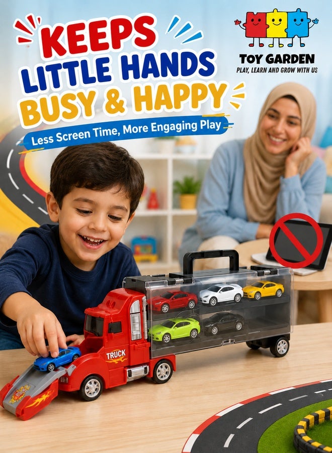 Toy Truck Transport Car Carrier Toy for Boys and Girls age 3-10 yrs old - Hauler Truck Includes 6 Toy Cars and Accessories - Ideal Gift For Kids - Image 2