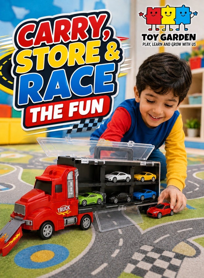 Toy Truck Transport Car Carrier Toy for Boys and Girls age 3-10 yrs old - Hauler Truck Includes 6 Toy Cars and Accessories - Ideal Gift For Kids - Image 1