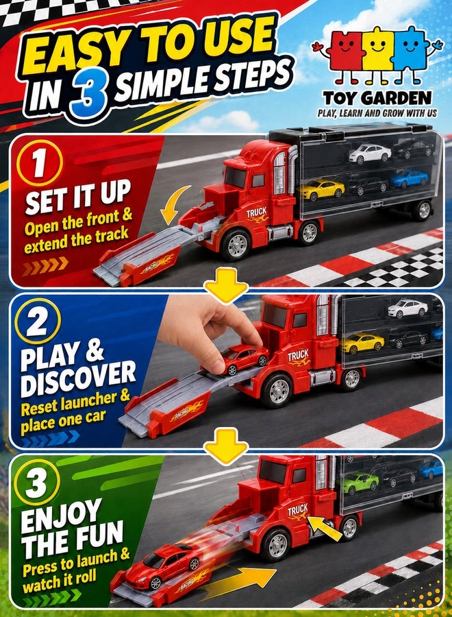 Toy Truck Transport Car Carrier Toy for Boys and Girls age 3-10 yrs old - Hauler Truck Includes 6 Toy Cars and Accessories - Ideal Gift For Kids - Image 5