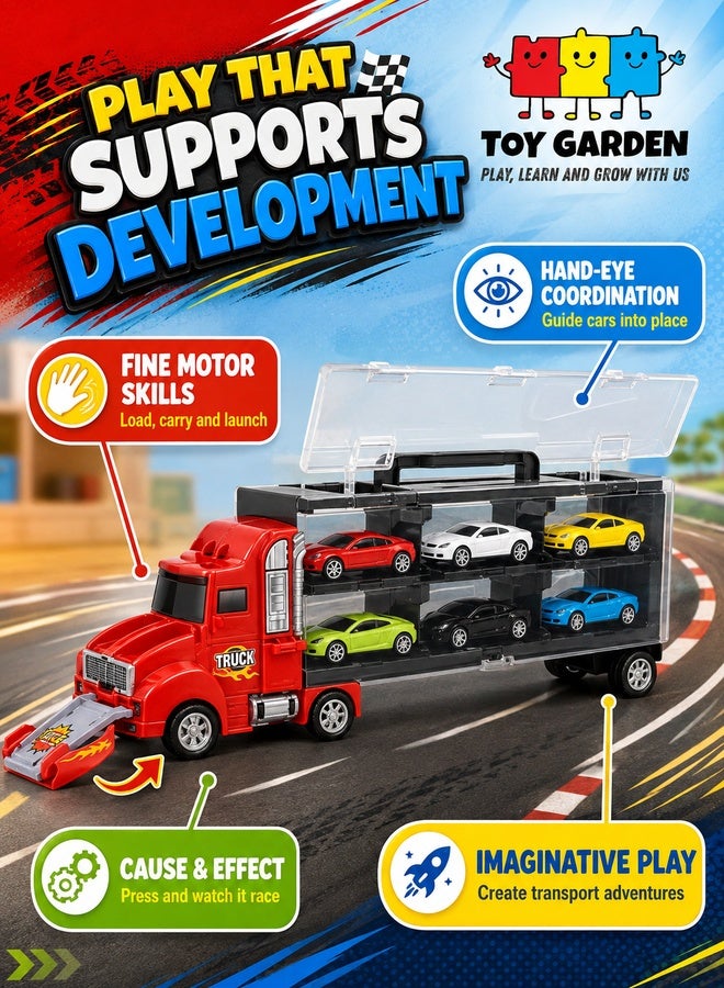 Toy Truck Transport Car Carrier Toy for Boys and Girls age 3-10 yrs old - Hauler Truck Includes 6 Toy Cars and Accessories - Ideal Gift For Kids - Image 3