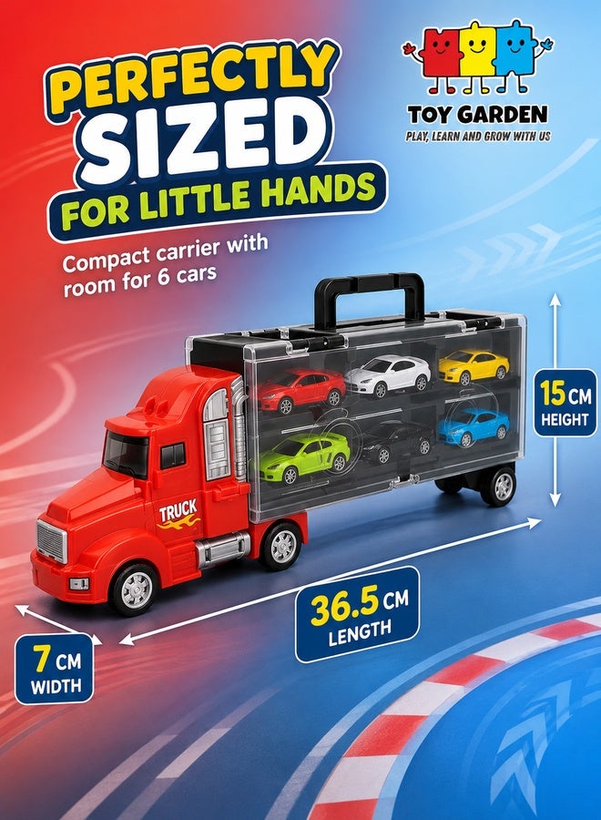 Toy Truck Transport Car Carrier Toy for Boys and Girls age 3-10 yrs old - Hauler Truck Includes 6 Toy Cars and Accessories - Ideal Gift For Kids - Image 4