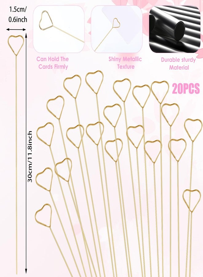ADLABLD 20Pcs Picture Holders for Centerpieces, Heart Floral Place Card Holder Gift Card Holder Picks for Flower Bouquet Wedding Party Birthday - Image 2