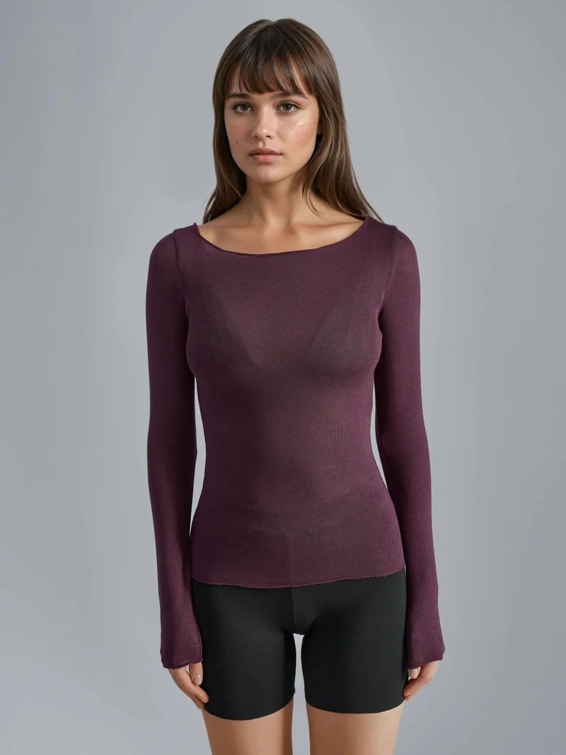 هيكاب بلوزة كشمير خفيفة للغاية بياقة قارب