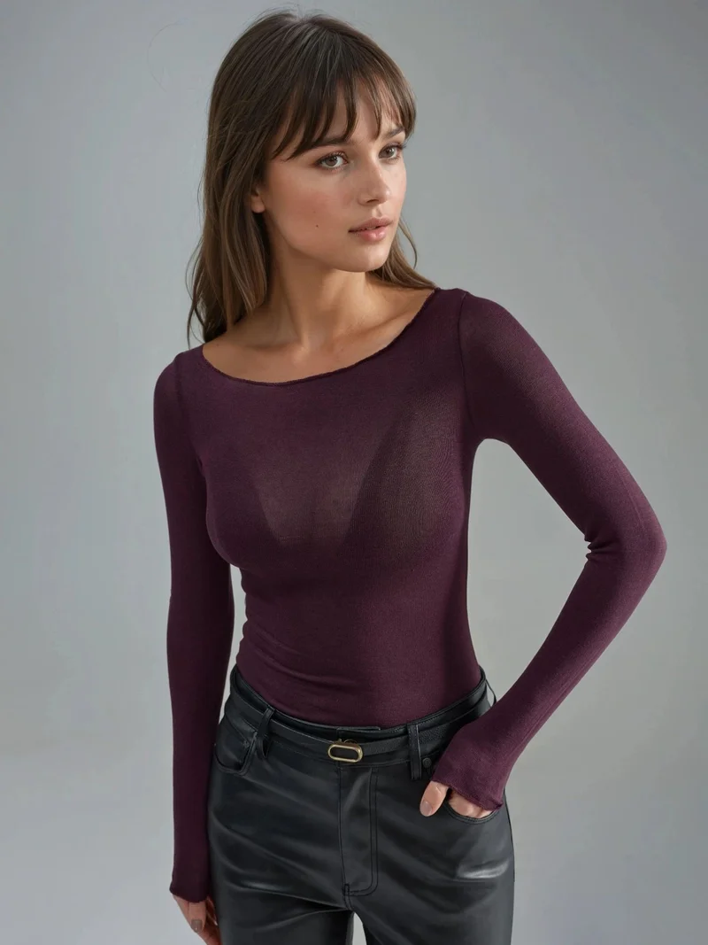 HICCUP Boat Neck Cashmere Blend Ultra Lightweight Blouse