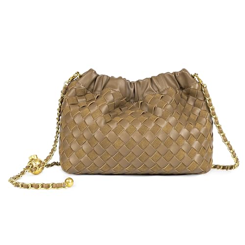 Joryin Woven Women's Crossbody Bag & Evening Purse, Trendy Dumpling Clutch & Hobo Cloud Shoulder Bag Trendy Dumpling Clutch Vegan Leather, Acorn - Image 1