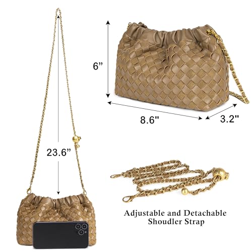 Joryin Woven Women's Crossbody Bag & Evening Purse, Trendy Dumpling Clutch & Hobo Cloud Shoulder Bag Trendy Dumpling Clutch Vegan Leather, Acorn - Image 5