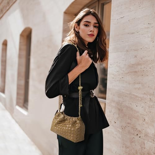 Joryin Woven Women's Crossbody Bag & Evening Purse, Trendy Dumpling Clutch & Hobo Cloud Shoulder Bag Trendy Dumpling Clutch Vegan Leather, Acorn - Image 2