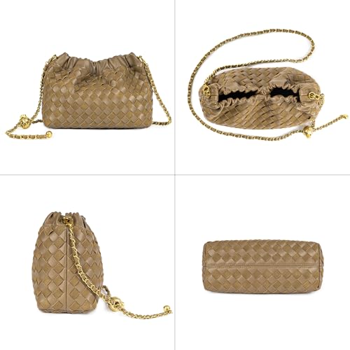 Joryin Woven Women's Crossbody Bag & Evening Purse, Trendy Dumpling Clutch & Hobo Cloud Shoulder Bag Trendy Dumpling Clutch Vegan Leather, Acorn - Image 4