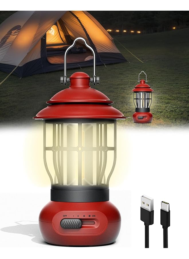 كاست ويف فانوس تخييم قابل لإعادة الشحن، مصباح يدوي LED مع وضعي إضاءة مزدوجين، خطاف لسهولة التعليق، مثالي لانقطاع التيار الكهربائي والنزهات وصيد الأسماك والتخييم (أحمر) - Image 1