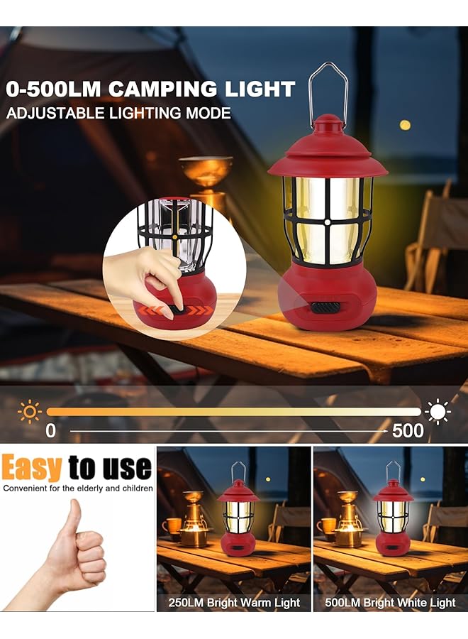 كاست ويف فانوس تخييم قابل لإعادة الشحن، مصباح يدوي LED مع وضعي إضاءة مزدوجين، خطاف لسهولة التعليق، مثالي لانقطاع التيار الكهربائي والنزهات وصيد الأسماك والتخييم (أحمر) - Image 3