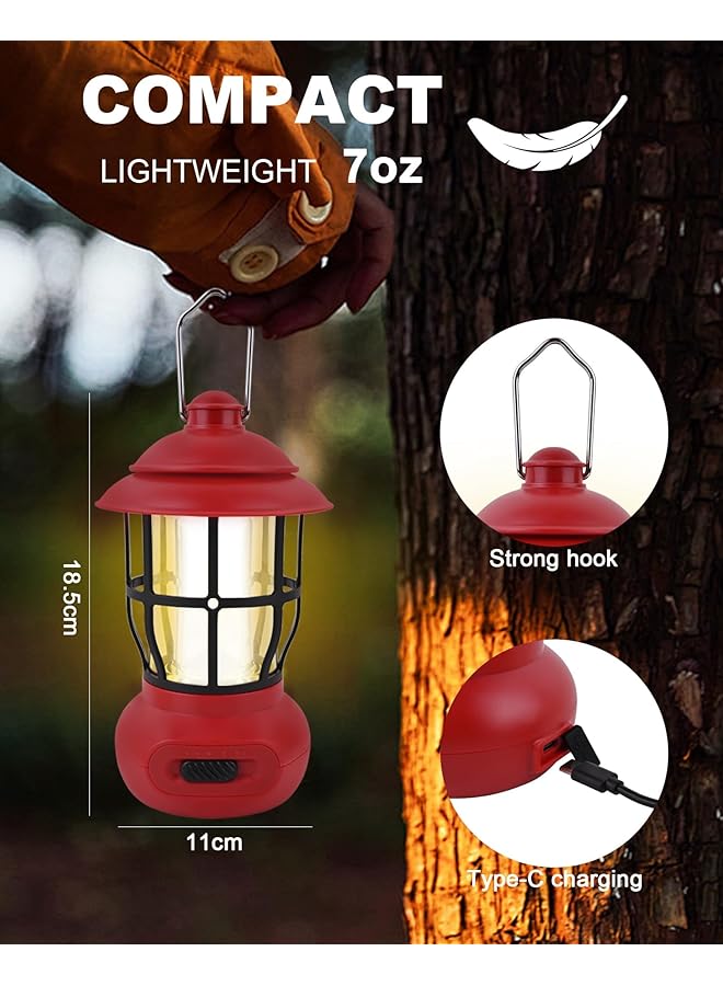كاست ويف فانوس تخييم قابل لإعادة الشحن، مصباح يدوي LED مع وضعي إضاءة مزدوجين، خطاف لسهولة التعليق، مثالي لانقطاع التيار الكهربائي والنزهات وصيد الأسماك والتخييم (أحمر) - Image 5