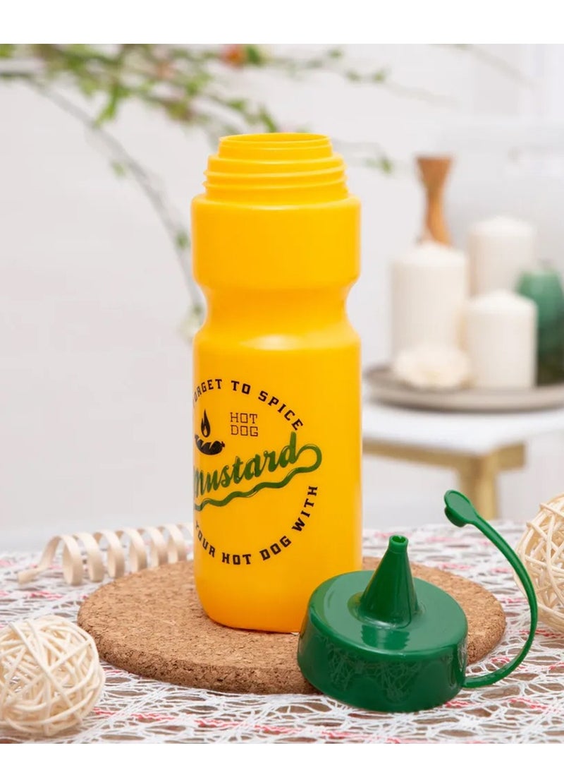 HEREVIN Herevin 660ml Mustard Yellow Decorated Mustard Dispenser Bottle – BPA-Free PP & PE Easy-Squeeze Condiment Bottle with Snap-On Cap – Reusable - Image 1