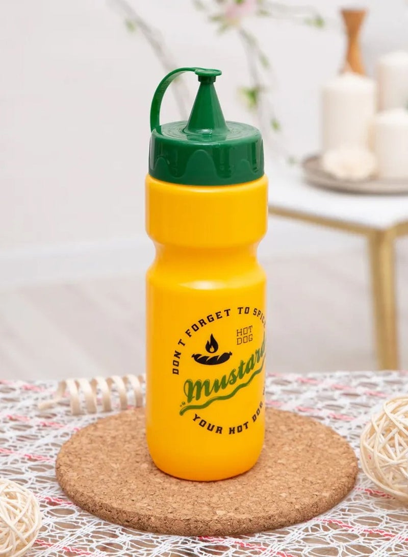 HEREVIN Herevin 660ml Mustard Yellow Decorated Mustard Dispenser Bottle – BPA-Free PP & PE Easy-Squeeze Condiment Bottle with Snap-On Cap – Reusable - Image 2