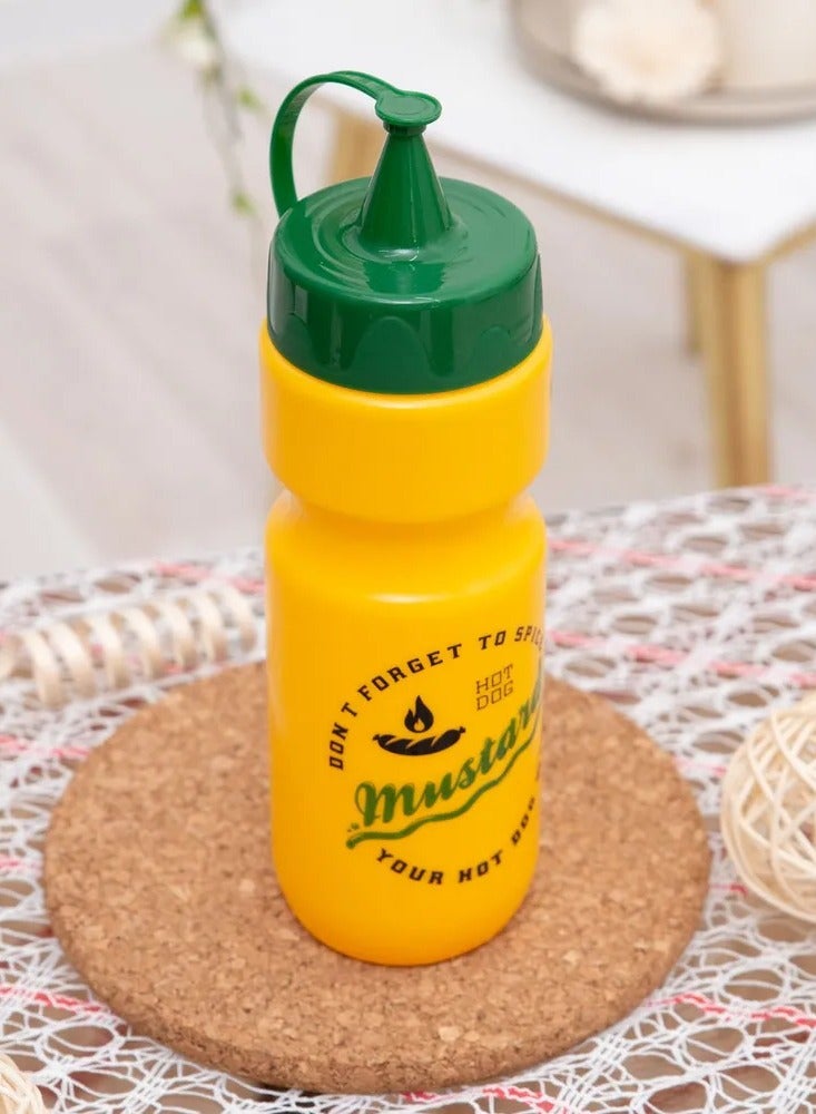 HEREVIN Herevin 660ml Mustard Yellow Decorated Mustard Dispenser Bottle – BPA-Free PP & PE Easy-Squeeze Condiment Bottle with Snap-On Cap – Reusable - Image 4
