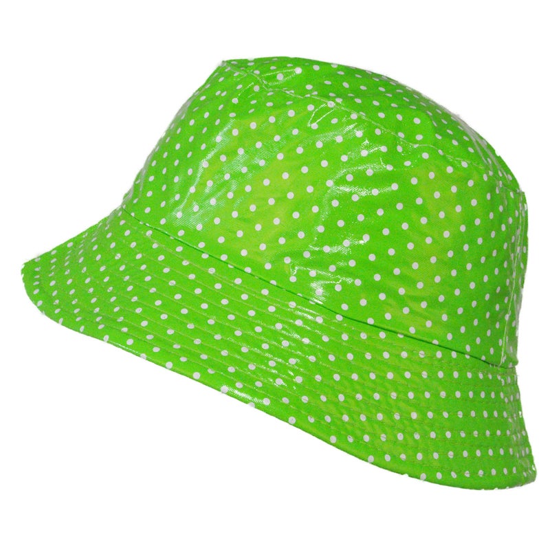 Toutacoo, Waterproof Vinyl Bucket Rain Hat (06-Green Dot) - Image 3