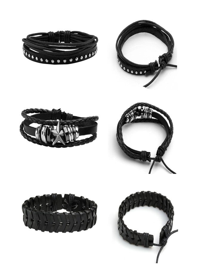 MILAKOO Punk Goth Leather Bracelets Skull Goth Wristband for Women Men Rocker Biker Cuff Adjustable - Image 3