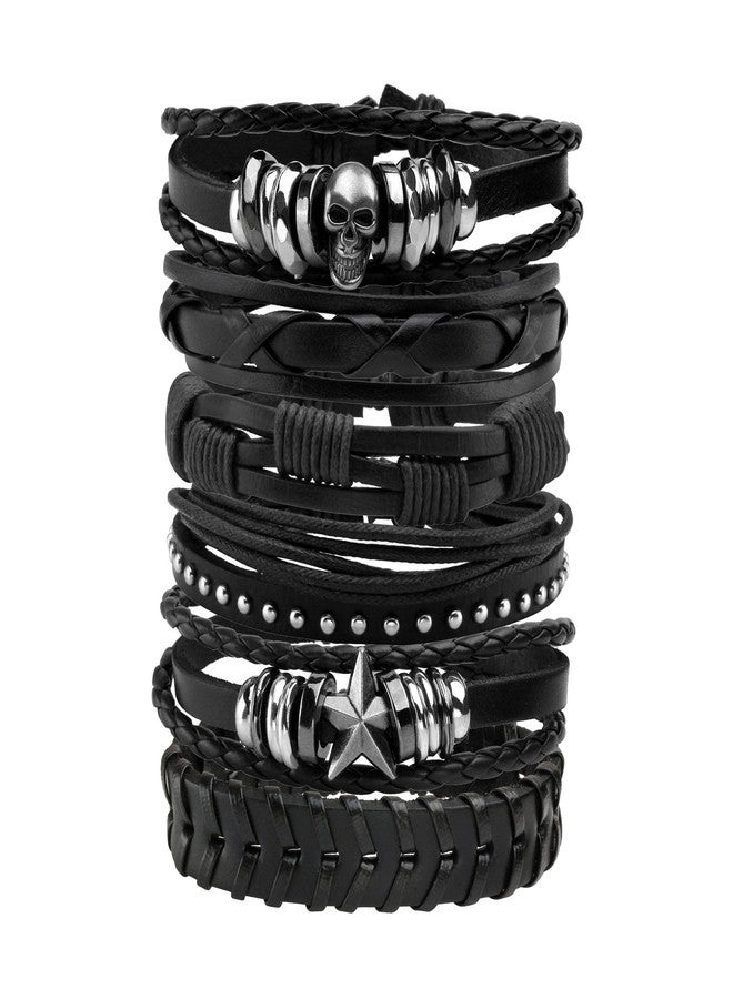 MILAKOO Punk Goth Leather Bracelets Skull Goth Wristband for Women Men Rocker Biker Cuff Adjustable - Image 1