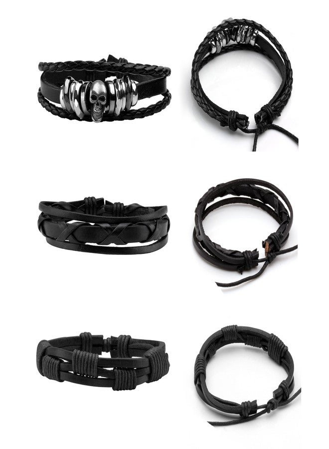 MILAKOO Punk Goth Leather Bracelets Skull Goth Wristband for Women Men Rocker Biker Cuff Adjustable - Image 2