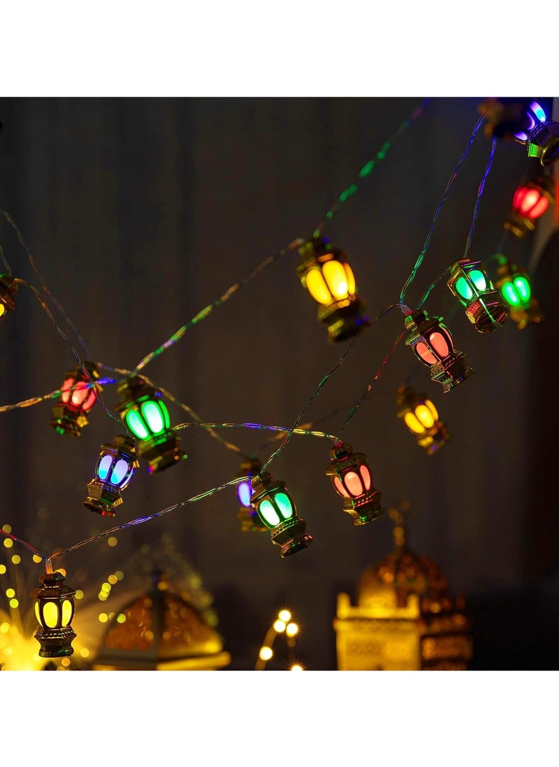 جورونب سلسلة أضواء رمضان وعيد الفطر - 9.8 قدم 20 مصباح LED مزخرفة بزخارف مبارك إسلامية تعمل بالبطارية مع وضعين للإضاءة للمنزل والحديقة والفناء والحفلات الإسلامية  - Image 3