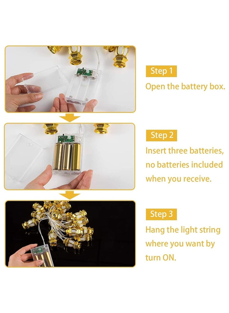 جورونب سلسلة أضواء رمضان وعيد الفطر - 9.8 قدم 20 مصباح LED مزخرفة بزخارف مبارك إسلامية تعمل بالبطارية مع وضعين للإضاءة للمنزل والحديقة والفناء والحفلات الإسلامية  - Image 5